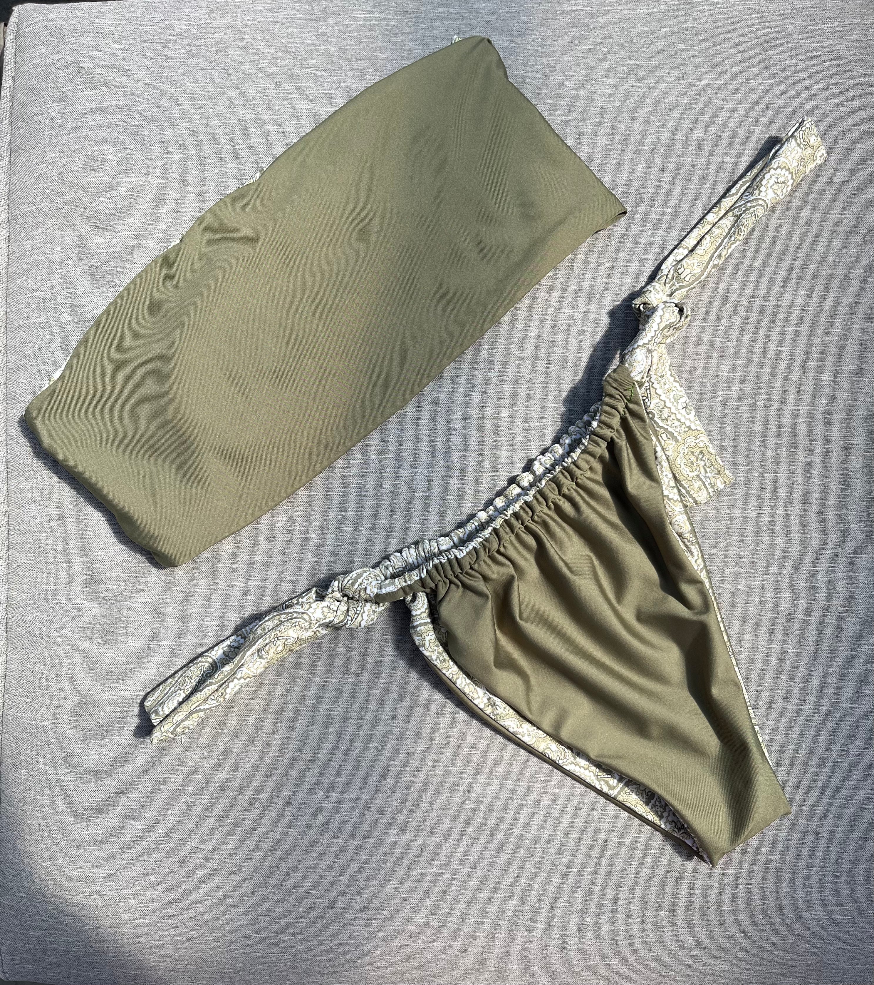 Biarritz Bandeau Bikini Top | Olive Paisley